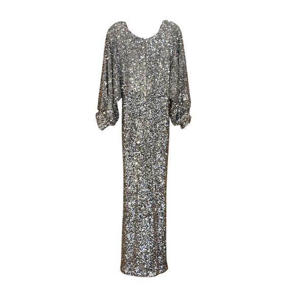 Sachin + Babi Size 2 NWD Sequin Gabby Glitter Long Sleeve V Neck Gown NWT Flaw - Picture 6 of 11